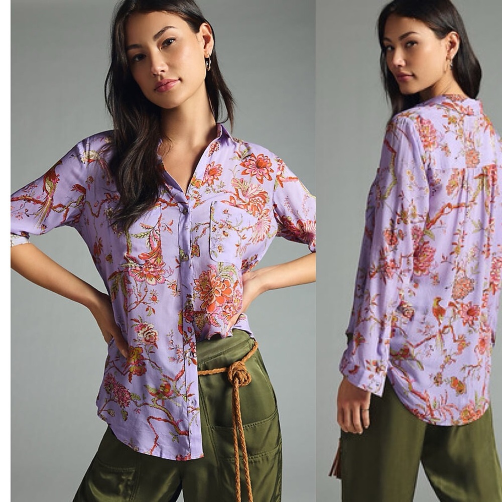 Pilcro Purple Floral Button Down Shirt
